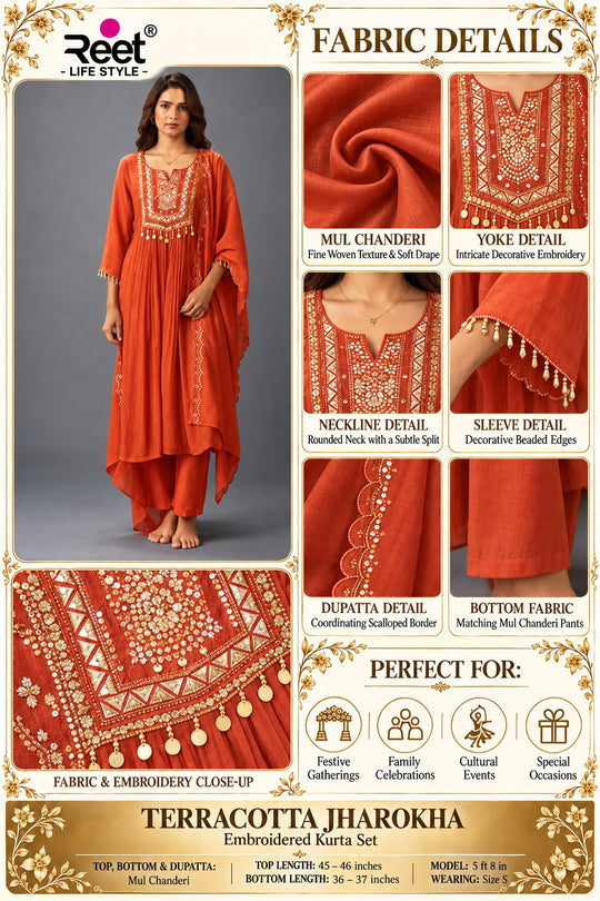 Terracotta Jharokha Embroidered Kurta Set