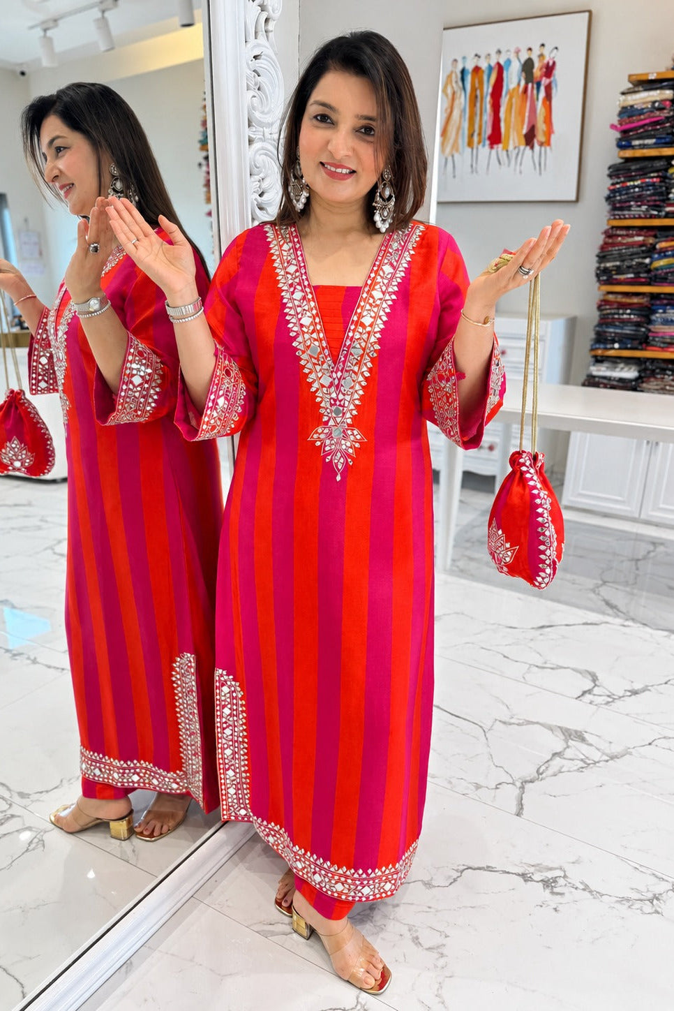 Rani Rangrez Mirror Kurta Set with Potli