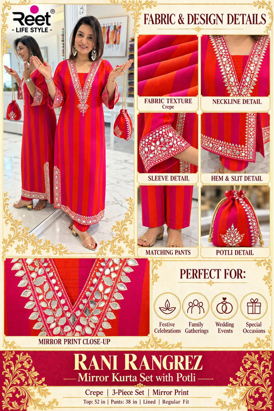 Rani Rangrez Mirror Kurta Set with Potli