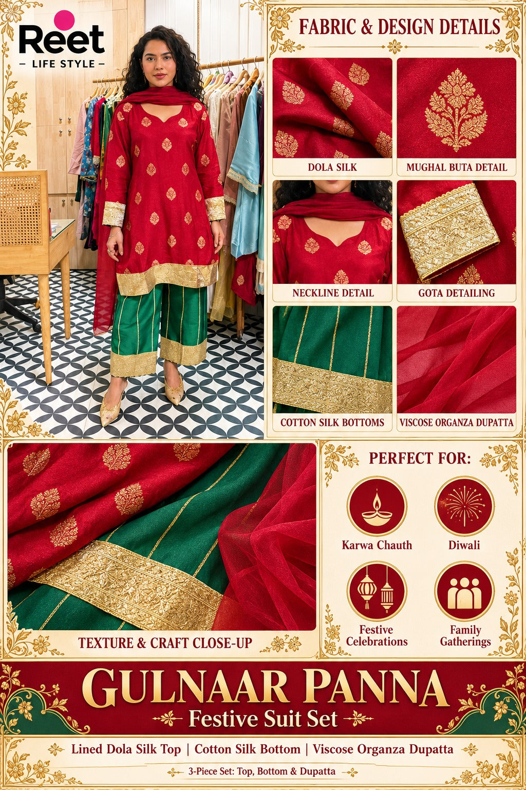 Gulnaar Panna Festive Suit Set