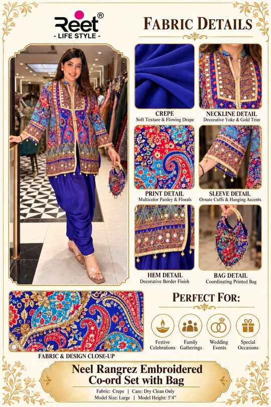 Neel Rangrez Embroidered Co-ord Set with Bag