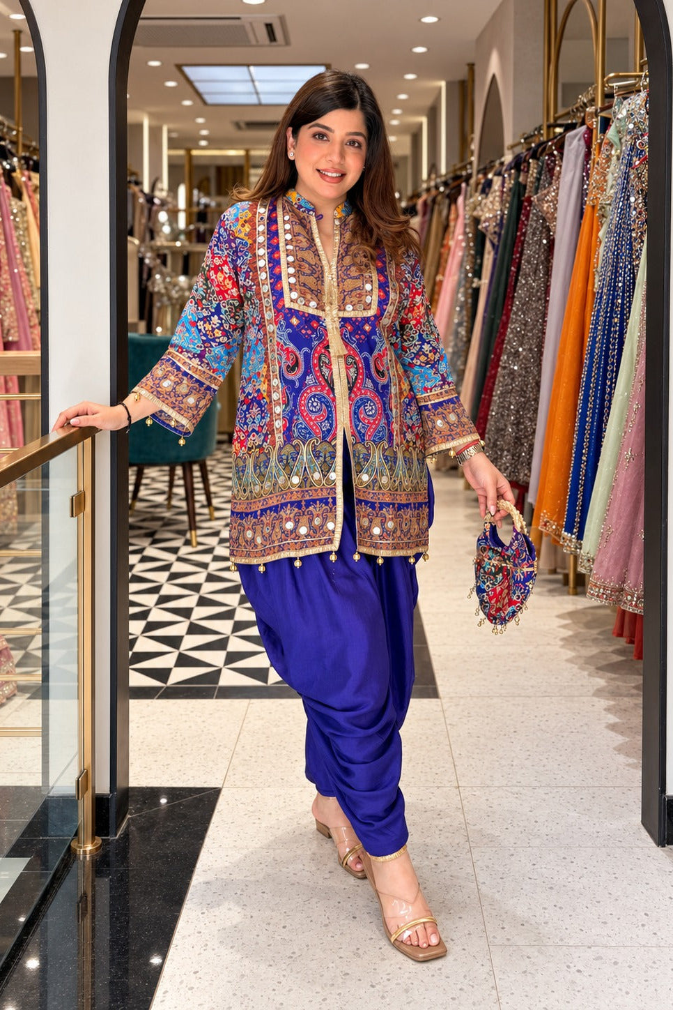 Neel Rangrez Embroidered Co-ord Set with Bag