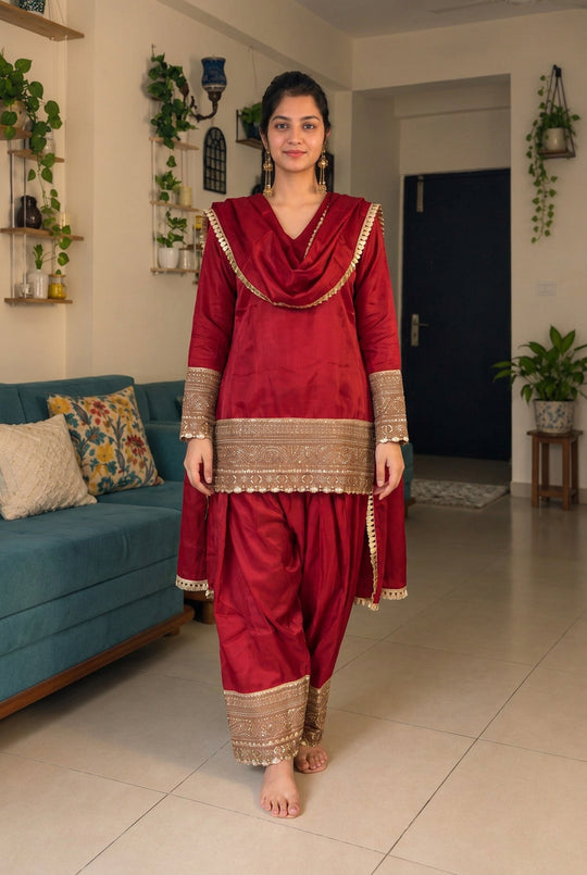 Mehrunisa Maroon Heritage Salwar Set
