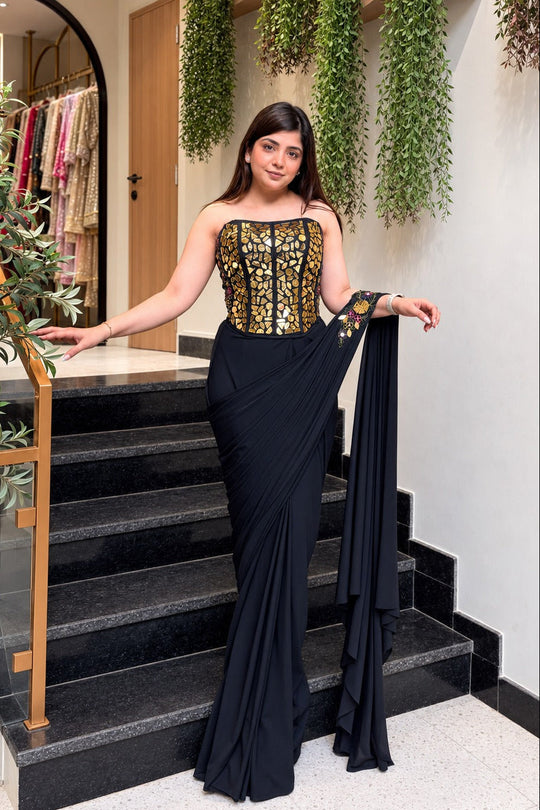 Noir Sheesh Mahal Corset Drape Saree
