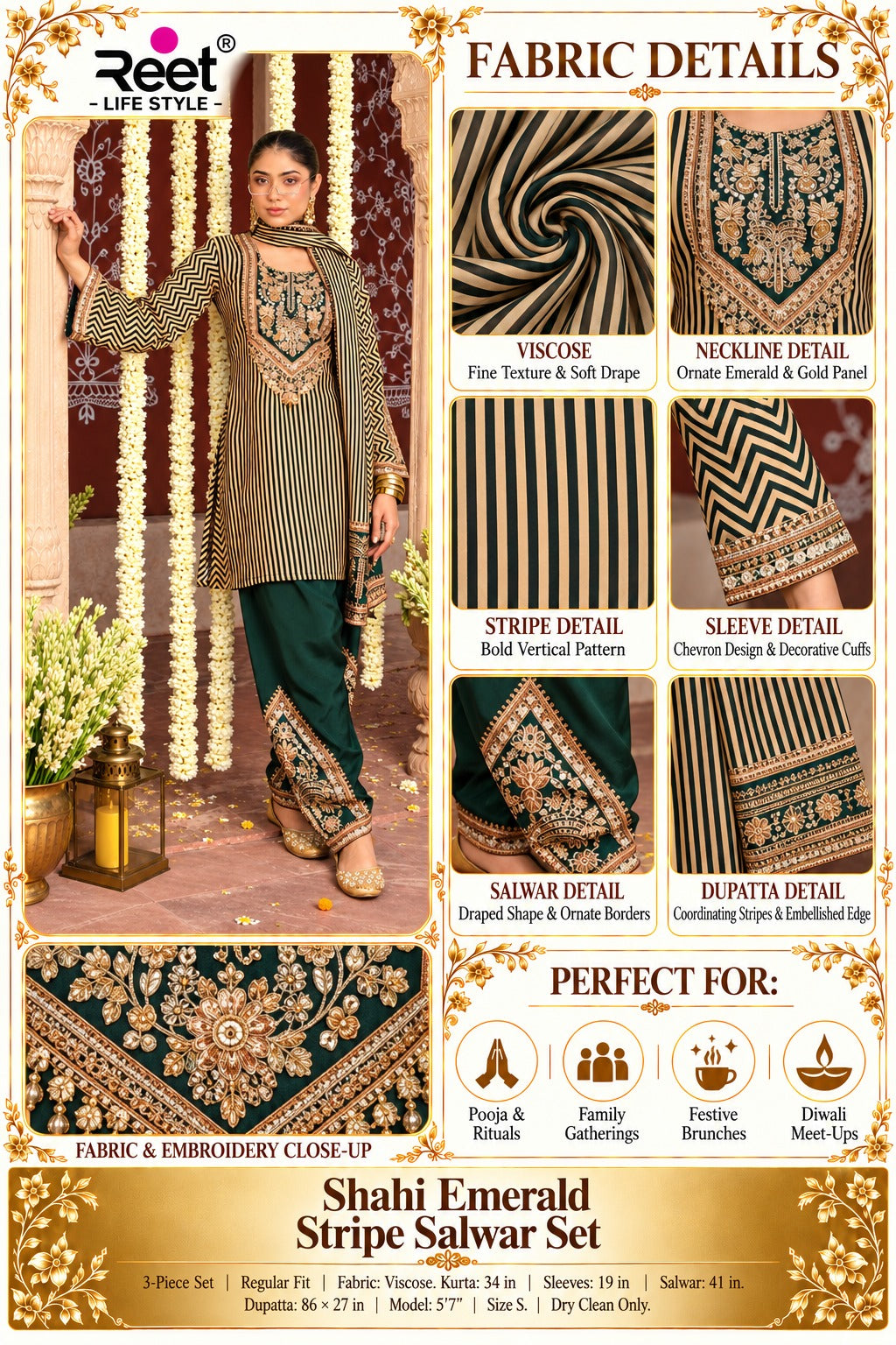 Shahi Emerald Stripe Salwar Set