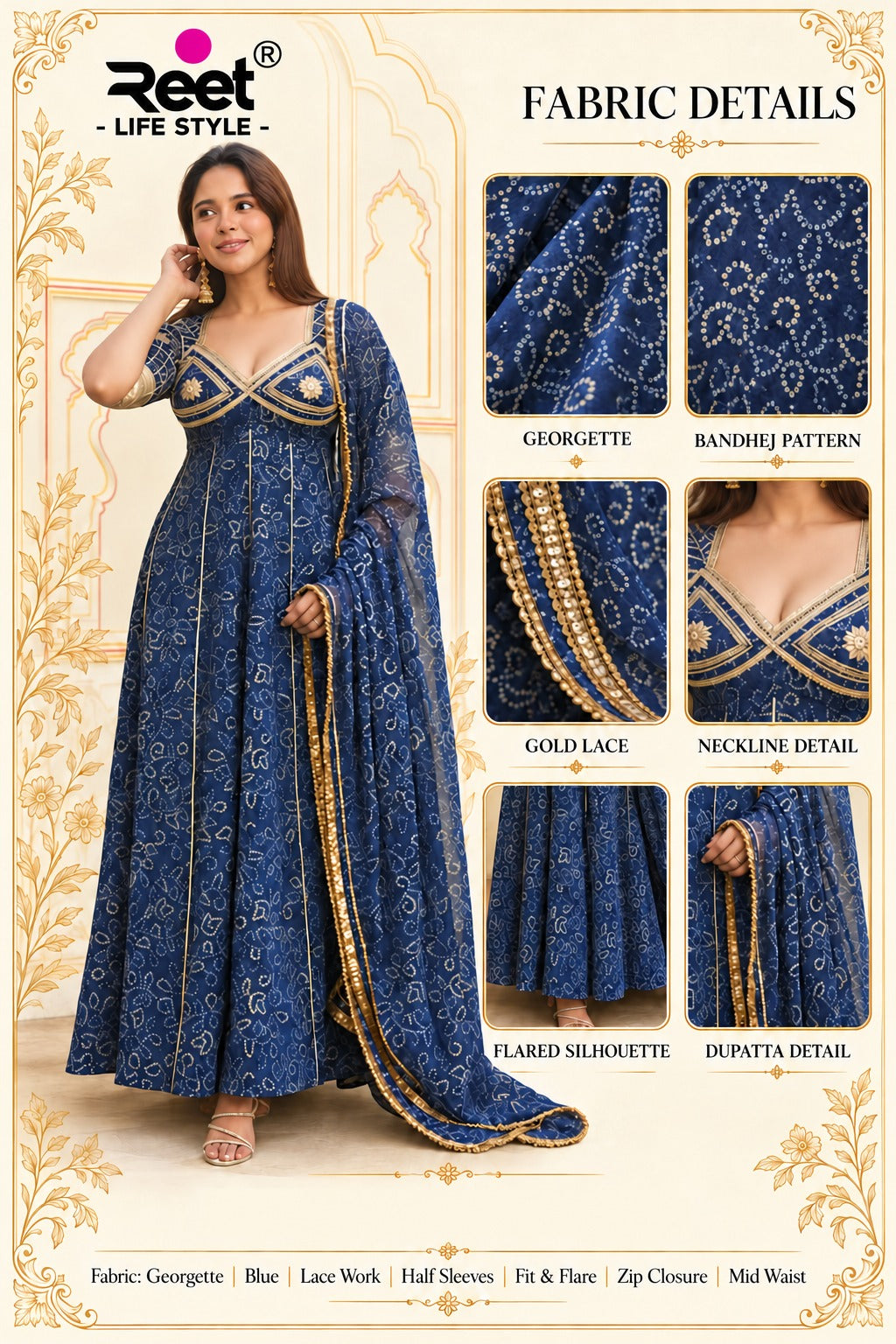 Rangrez Neel Bandhani Anarkali Set