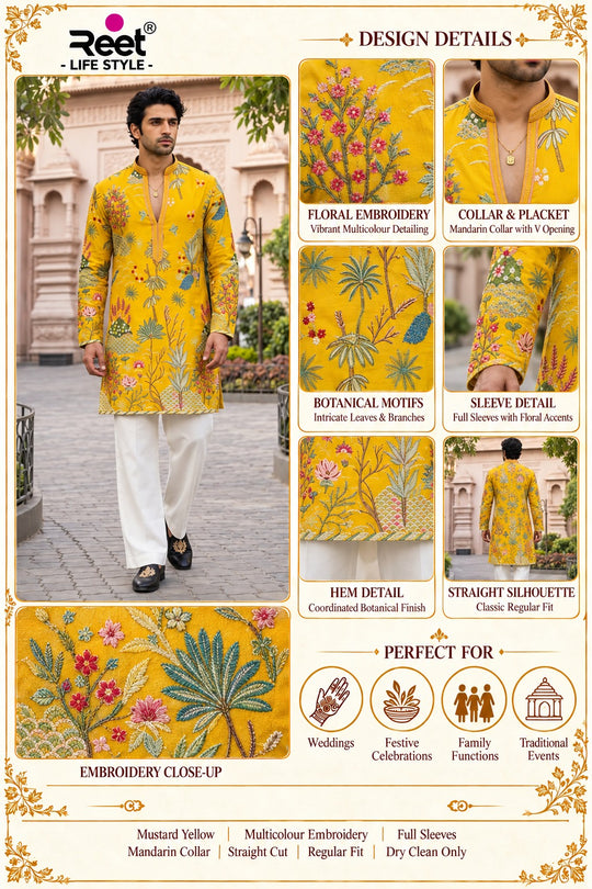 Sunehri Gulshan Embroidered Men’s Silk Kurta