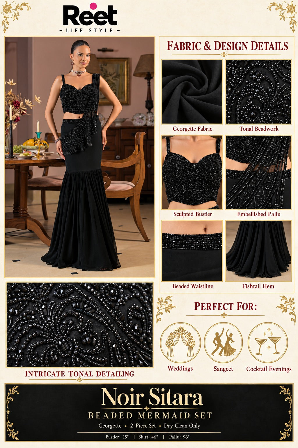 Noir Sitara Beaded Mermaid Set