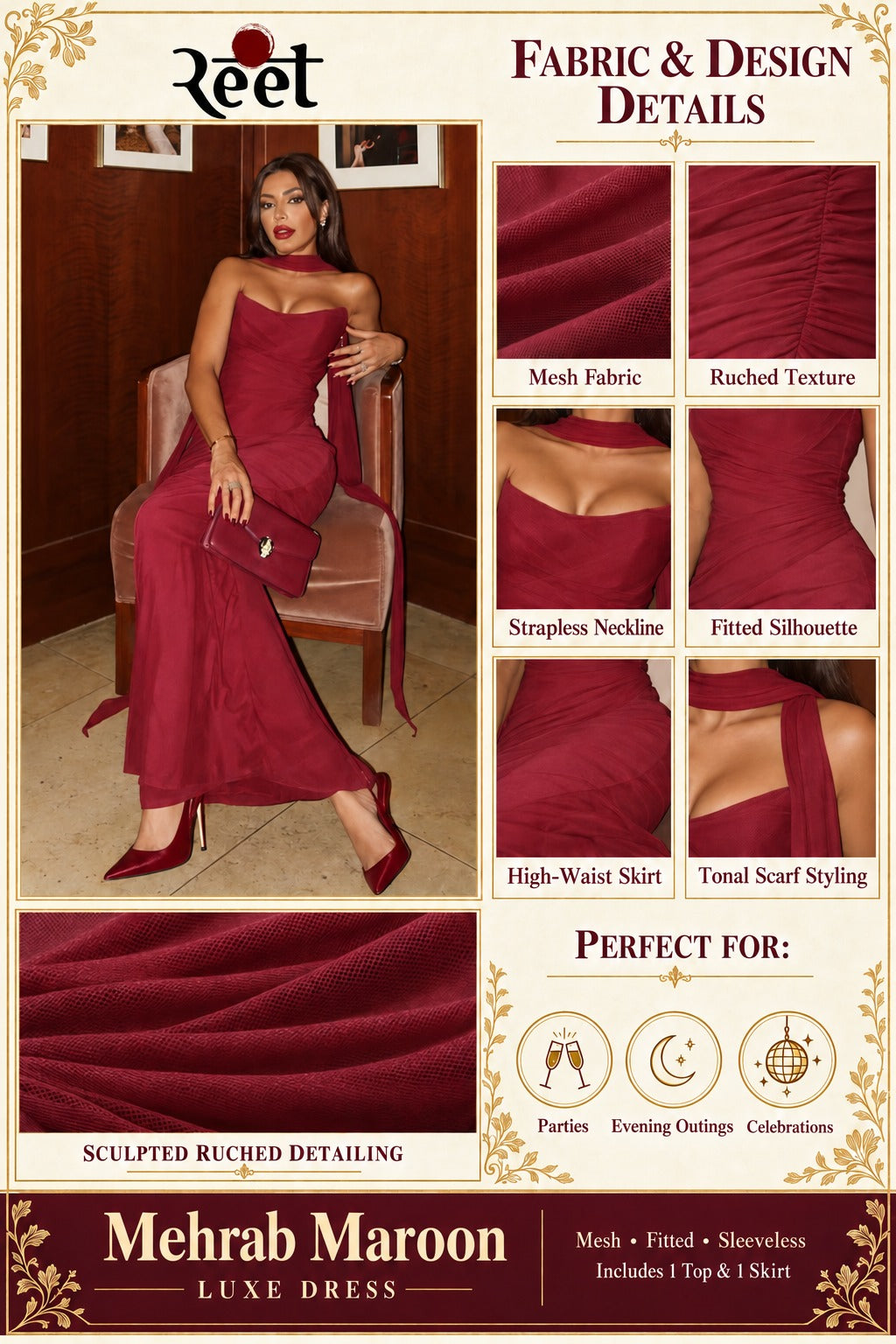 Mehrab Maroon Luxe Dress