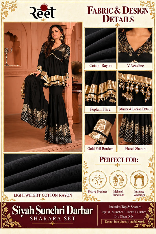 Siyah Sunehri Darbar Sharara Set