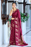 Mehrunisa Wine Banarasi Saree