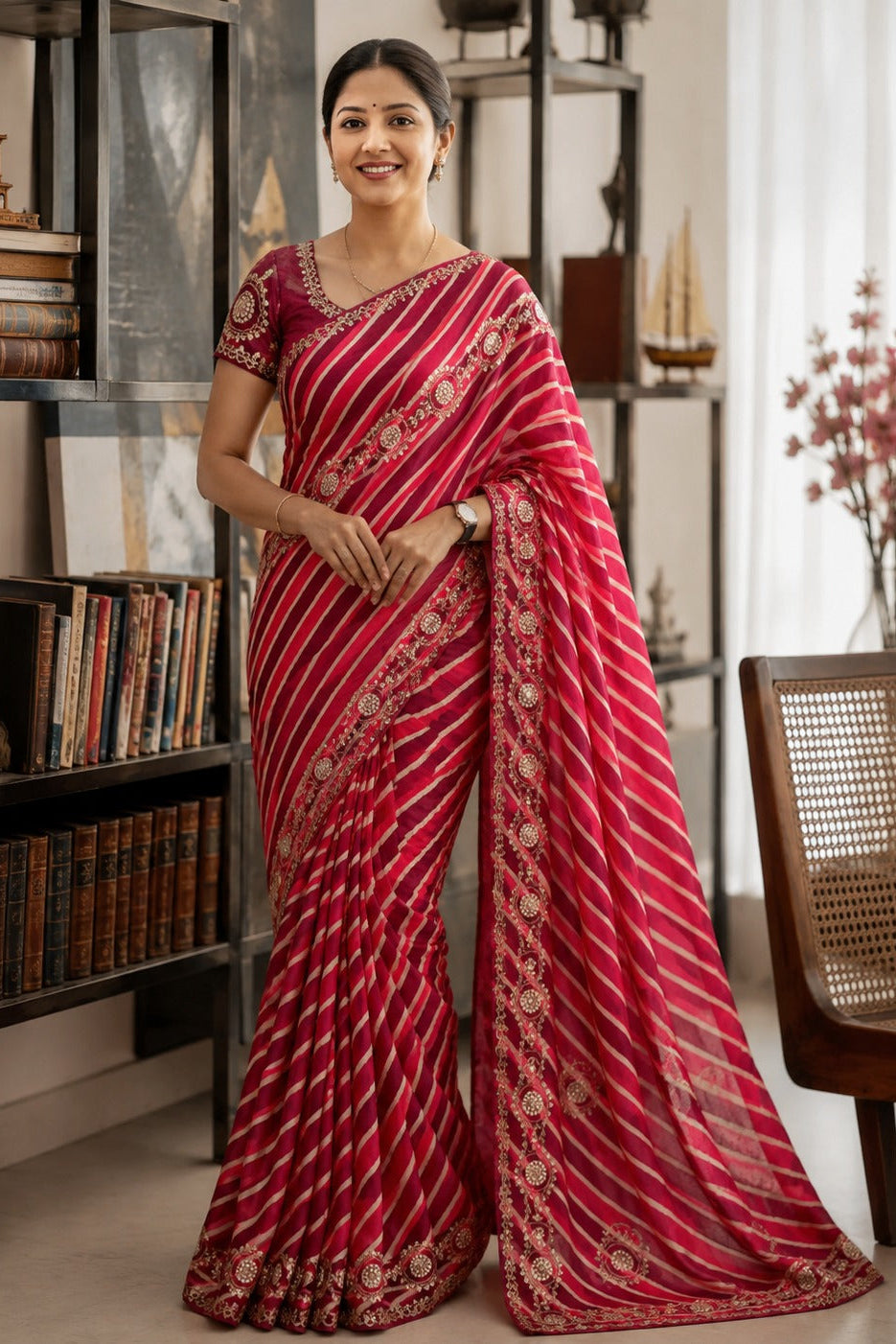 Gulabi Noor Gota Patti Chinon Saree