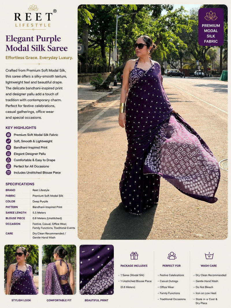 Royal Bandhani Purple Saree