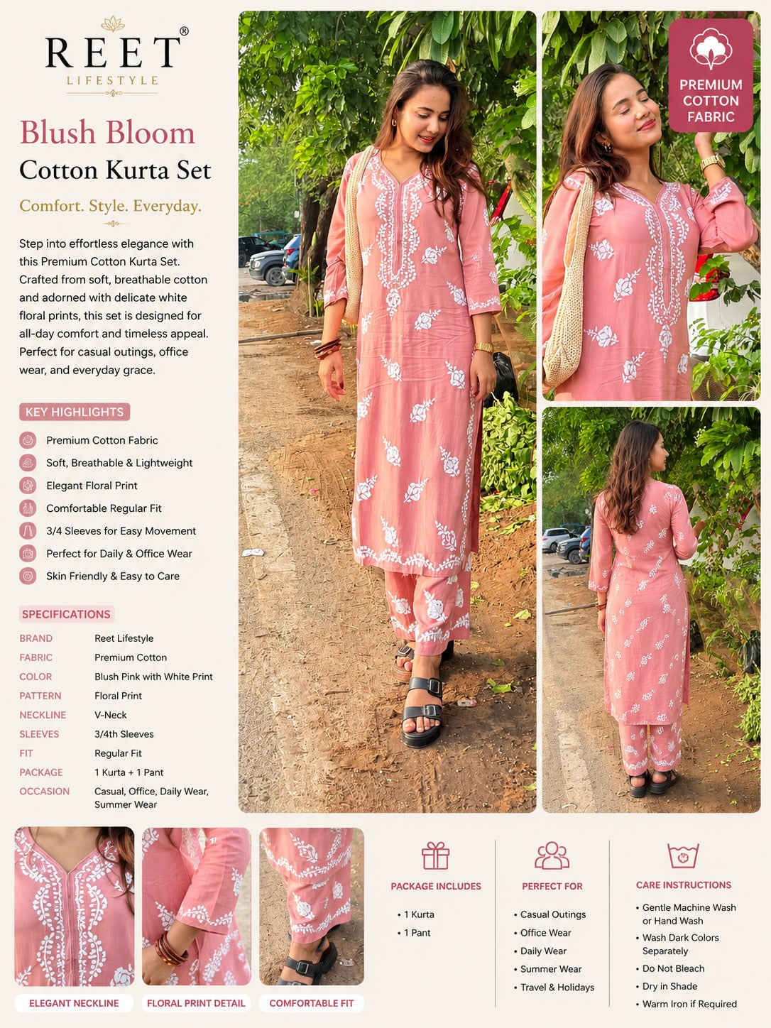 Blush Noor Chikankari Kurta Set