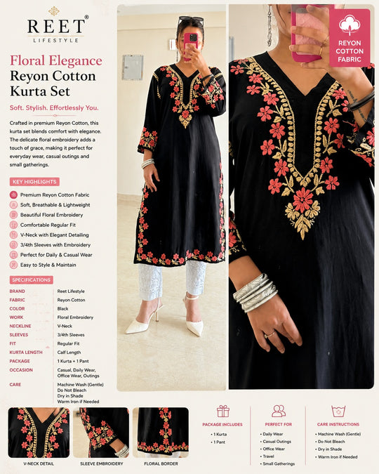 Noir Bloom Multi Thread Chikankari Kurti