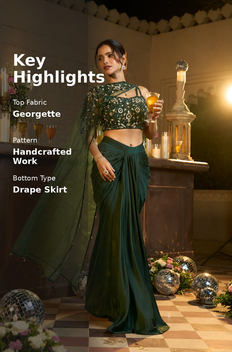 Gorgeous Looks Elegance Handcrafted Net Top with Drape Skirt Set