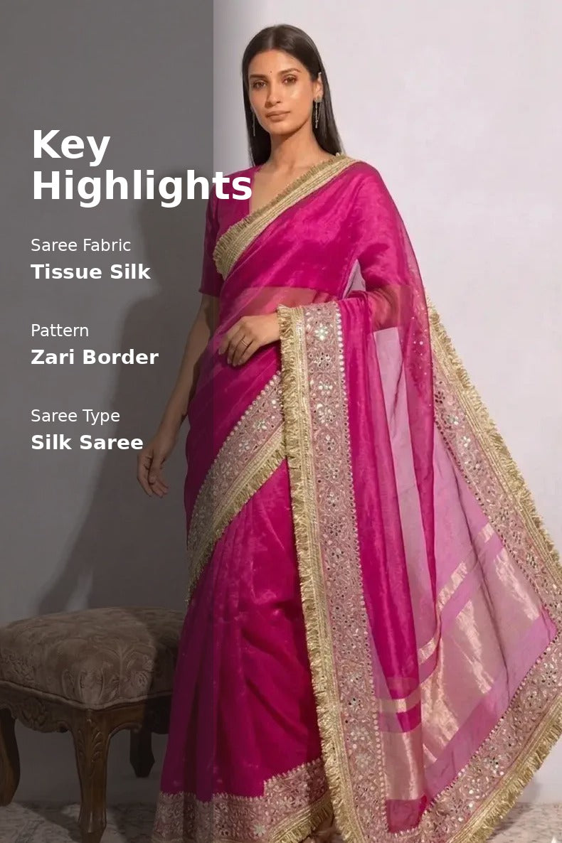 Rose Royale Mirror Work Tissue Saree with Blouse