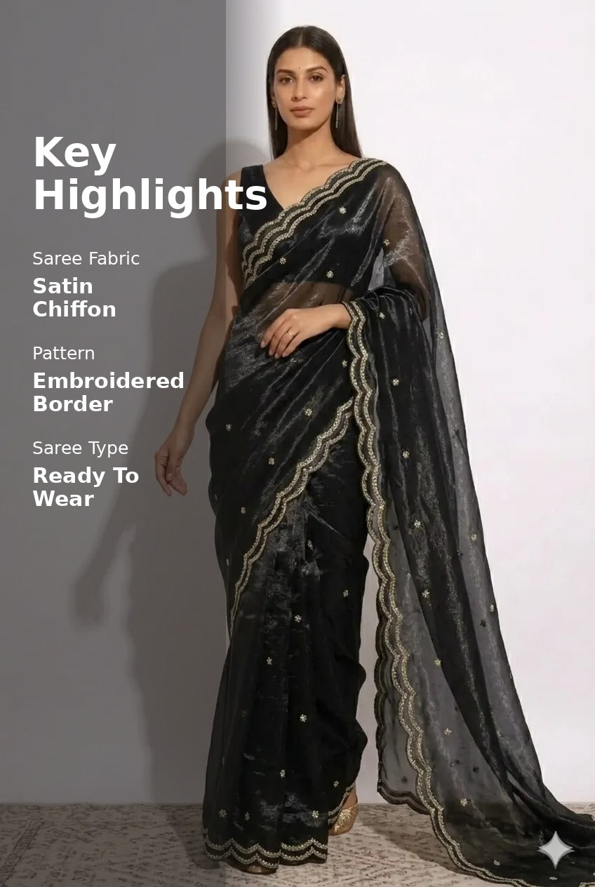 Noir Drape Ready-to-Wear Satin Chiffon Saree with Blouse