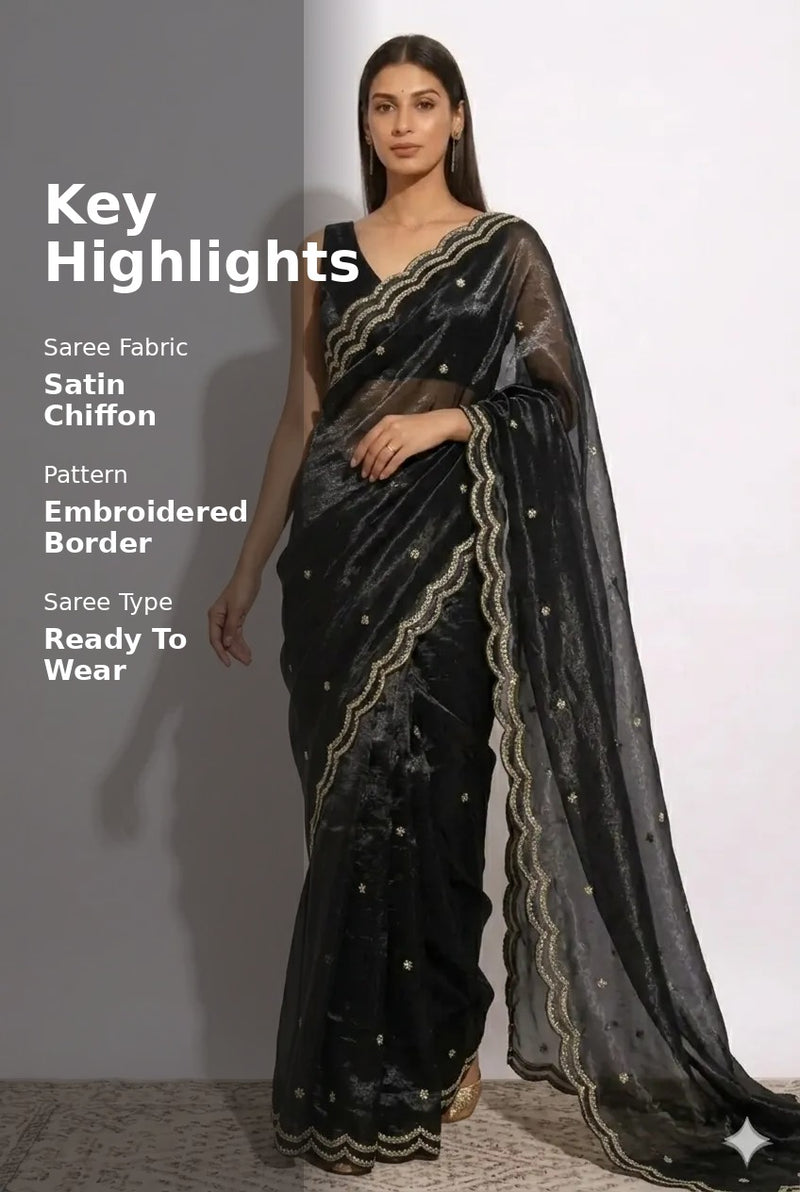 Noir Drape Ready-to-Wear Satin Chiffon Saree with Blouse