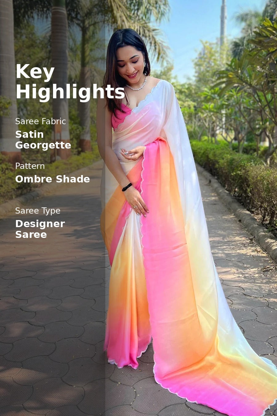 Rainbow Mist Satin Georgette Ready To Wear Saree with Blouse