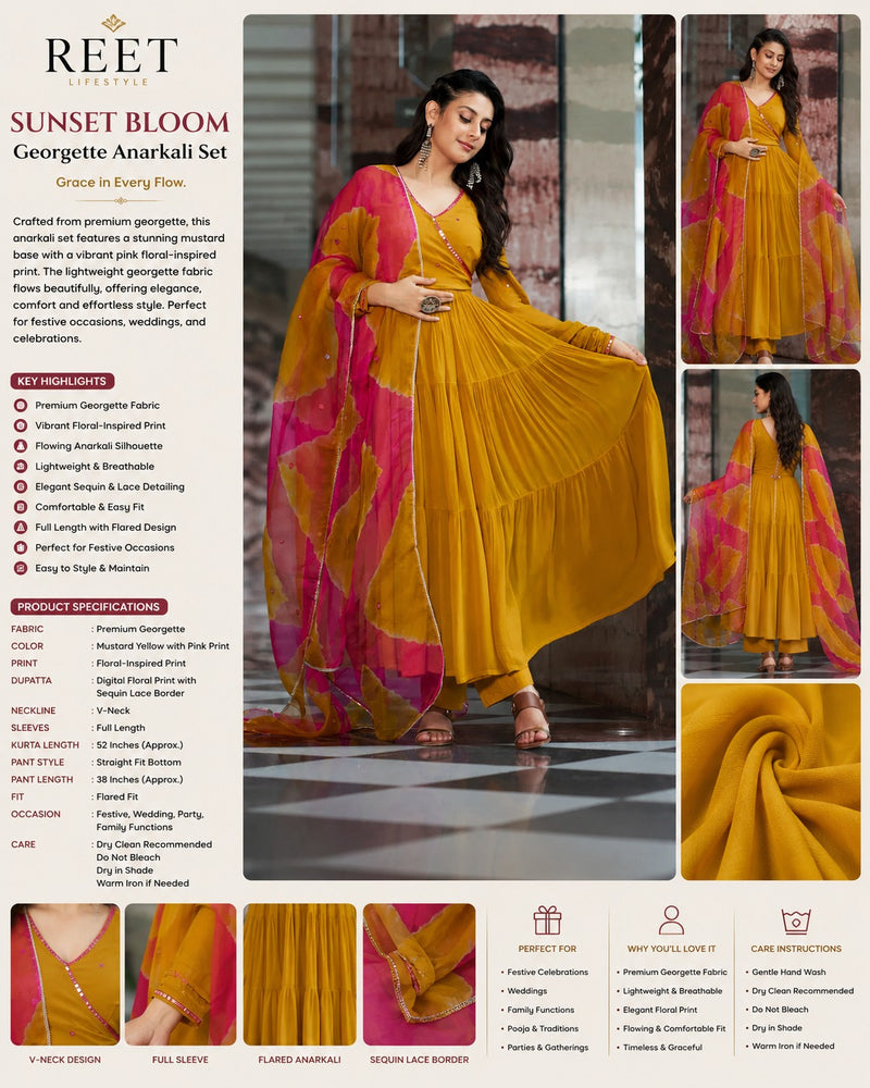 Mirror Work Embroidered Georgette Anarkali Suit Set
