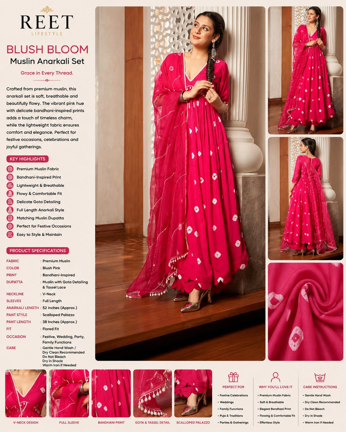 Gulnaar Pink Bandhani Silk Suit Set