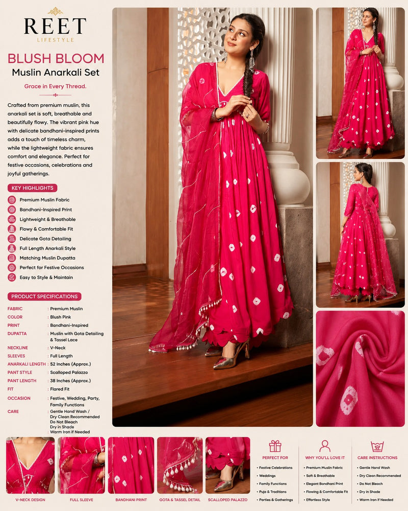 Gulnaar Pink Bandhani Silk Suit Set