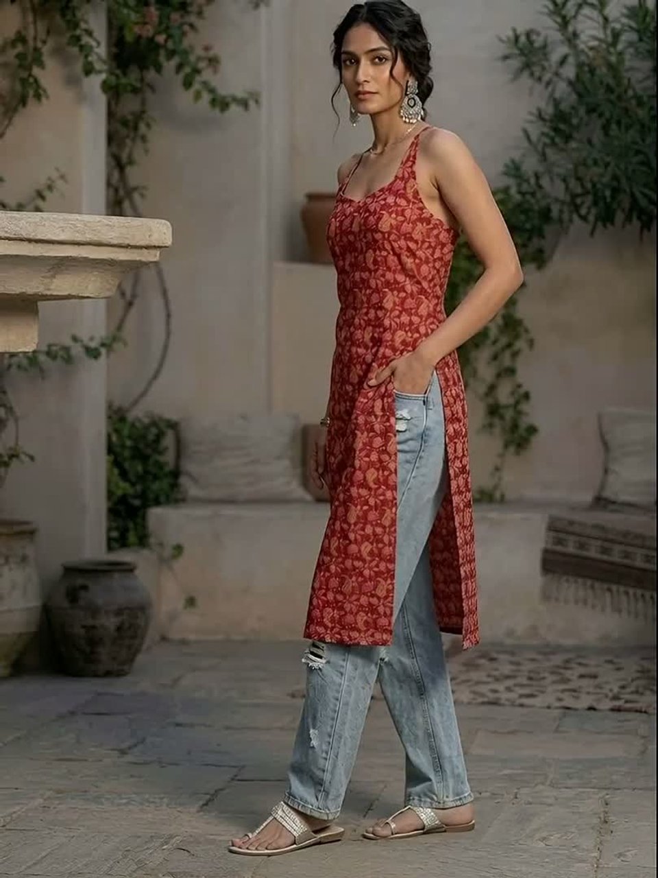 Ruhani Terracotta Printed Kurta