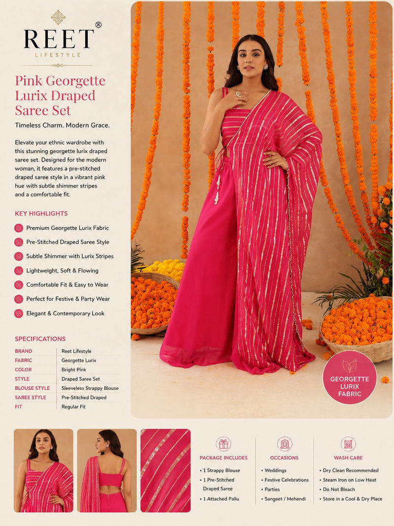 Pink Lurex Fusion Indo-Western with Designer Blouse