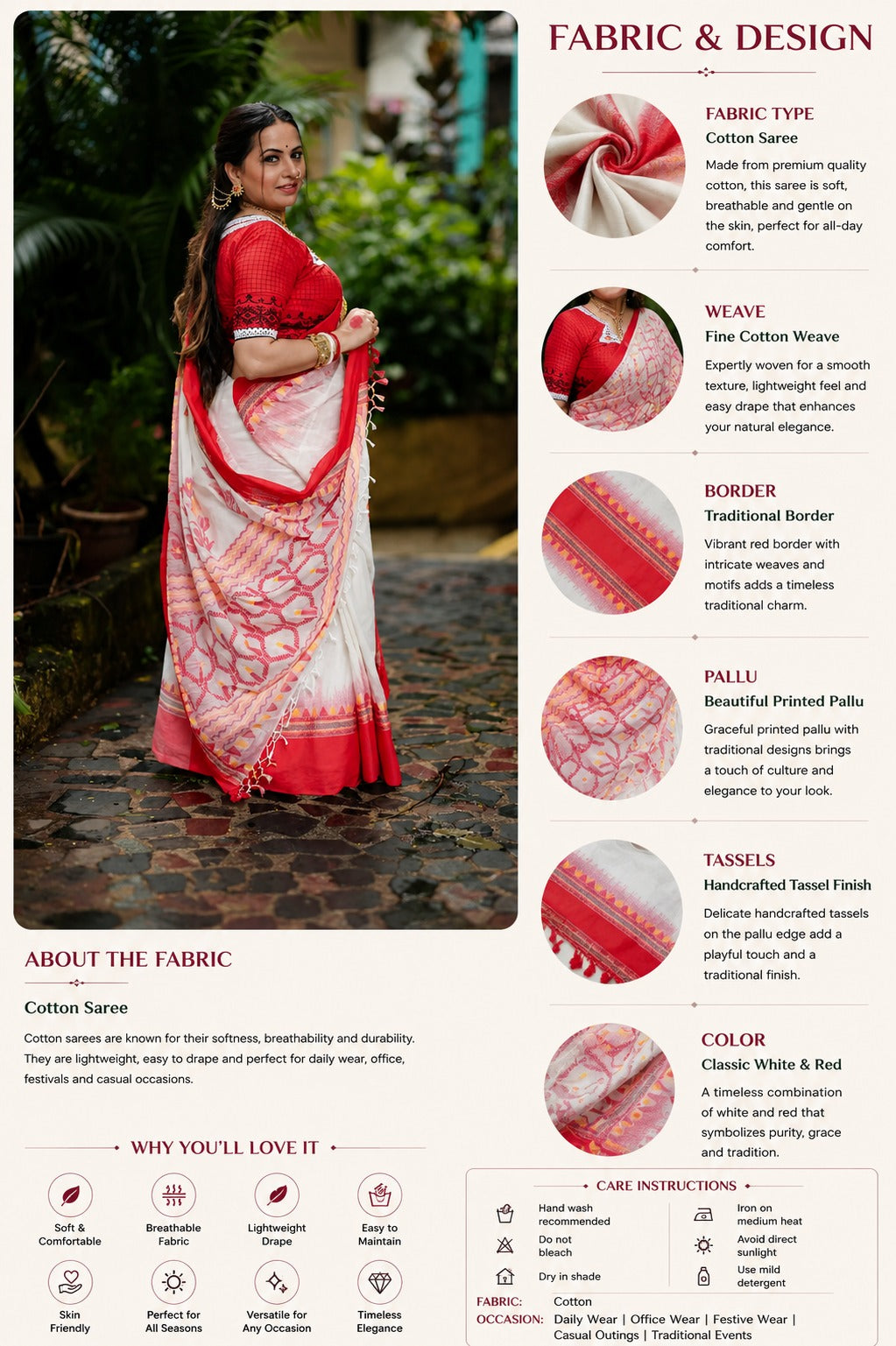Bengal Laal Paar Cotton Saree