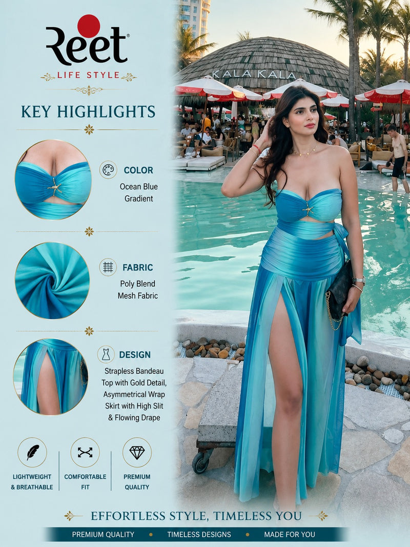 Aqua Aura Blue Flowing Evening Gown for Women