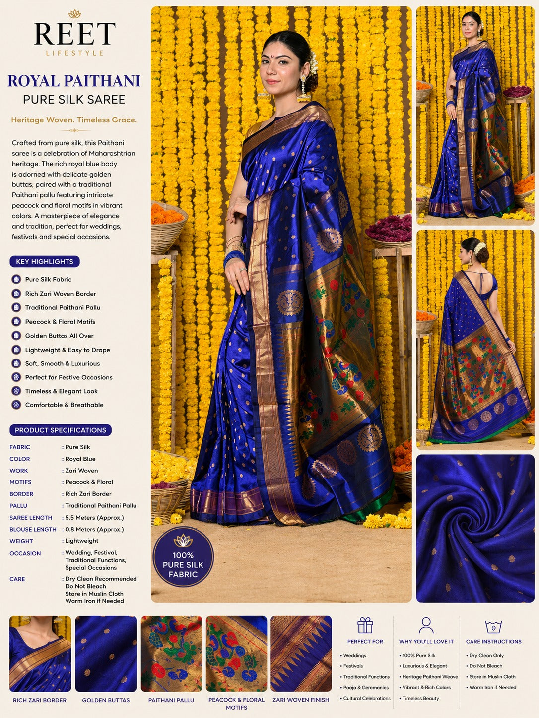 Neel Noor Blue Paithani Silk Saree