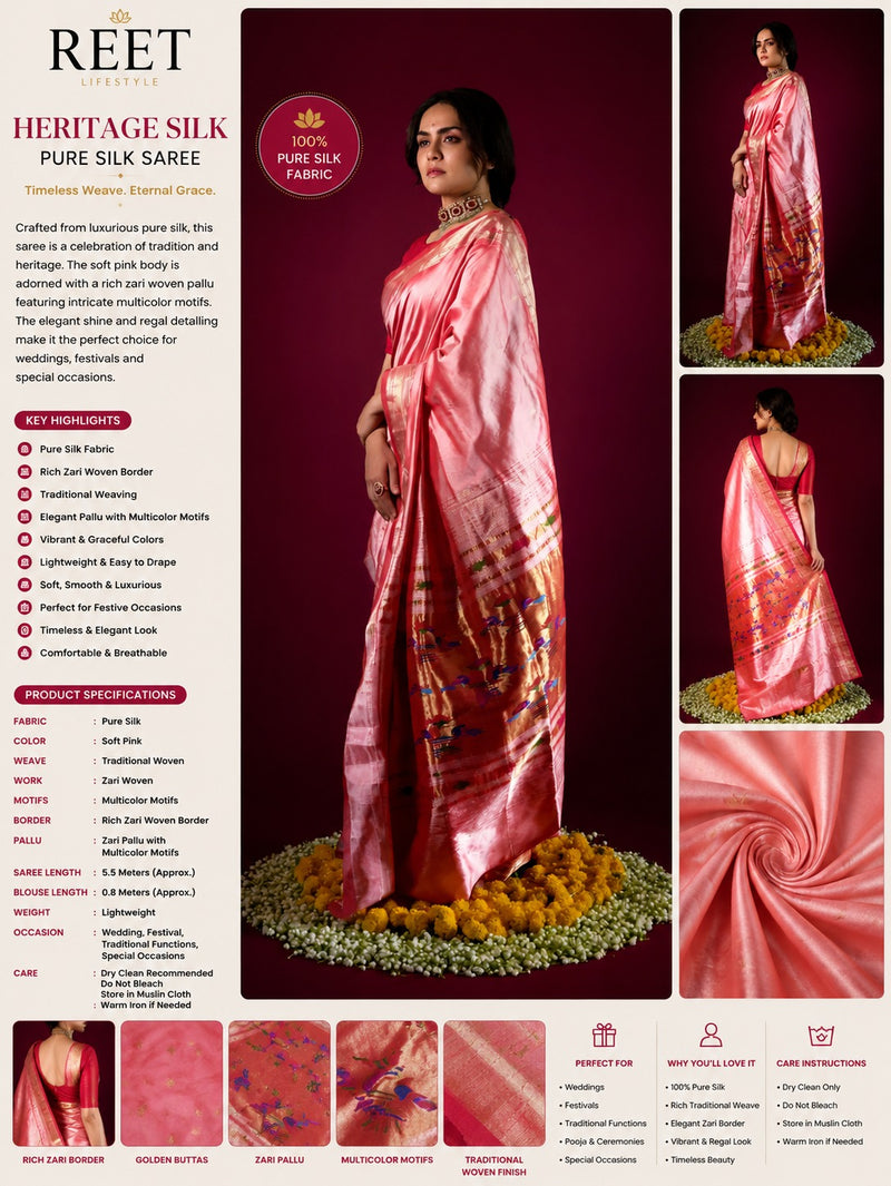 Pure Silk Paithani Saree with Traditional Woven Pallu