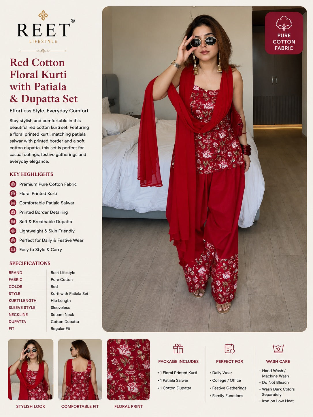 Crimson Bloom Farshi Set with Printed Dupatta