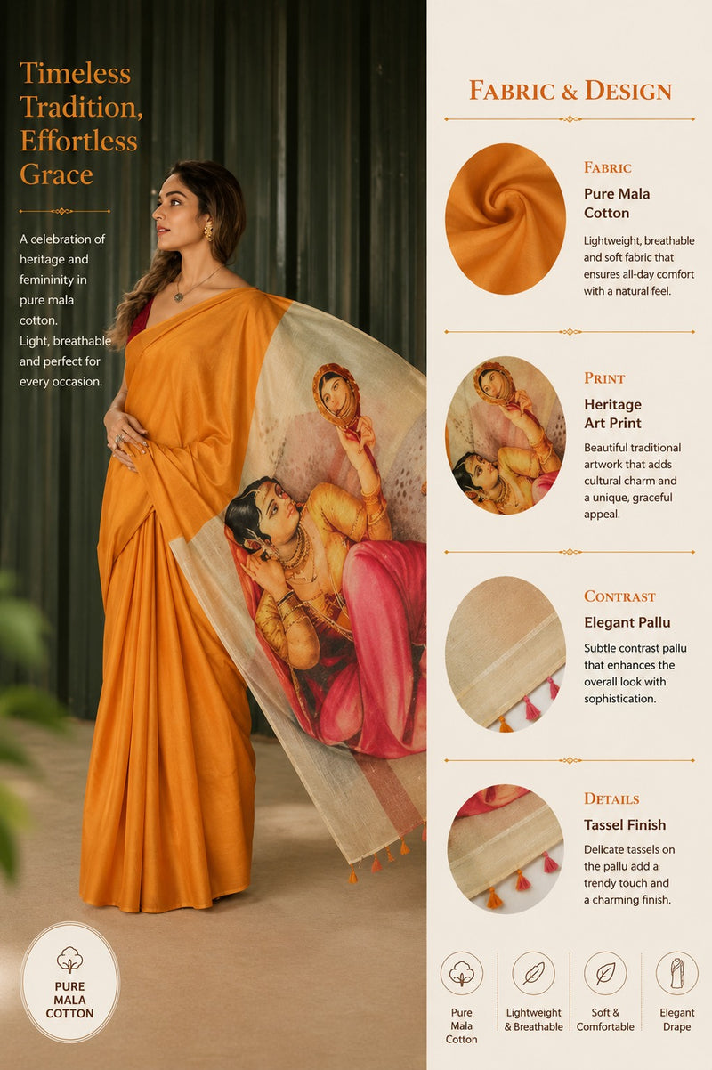 Rajsi Raaz Mustard Muse Mul Mul Printed Saree