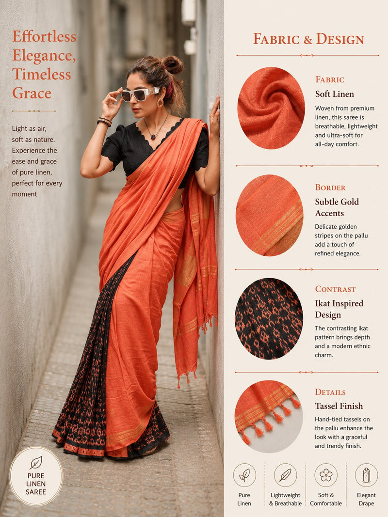 Coral Glow Soft Linen Quirky Saree
