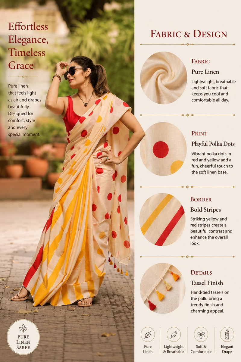 Sunshine Polka Mul Mul Printed Saree