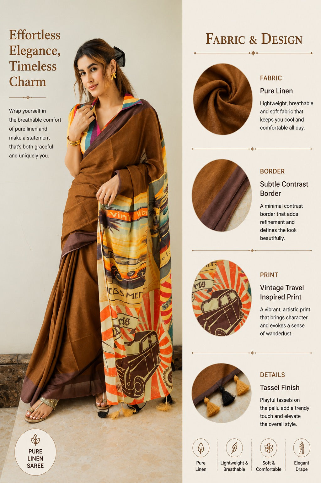 Cocoa Canvas Artistic Soft Linen Fall Saree