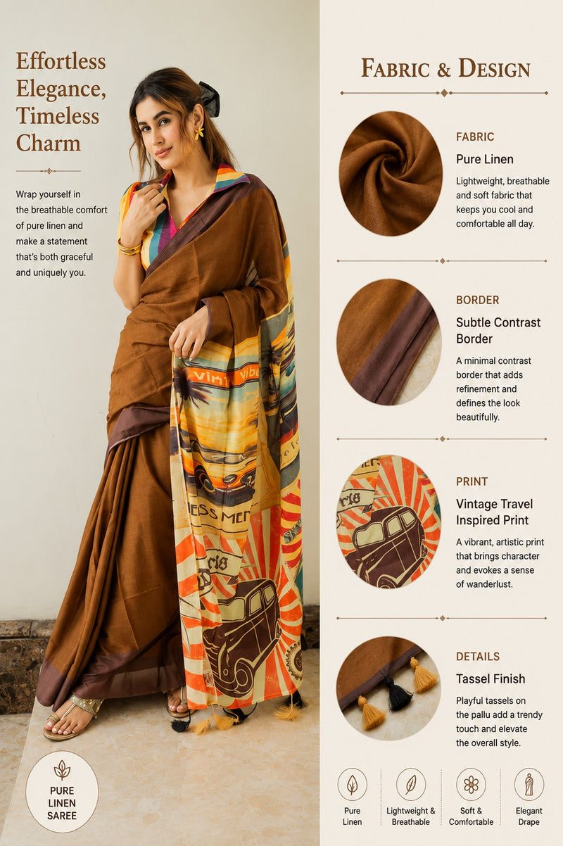 Cocoa Canvas Artistic Soft Linen Fall Saree