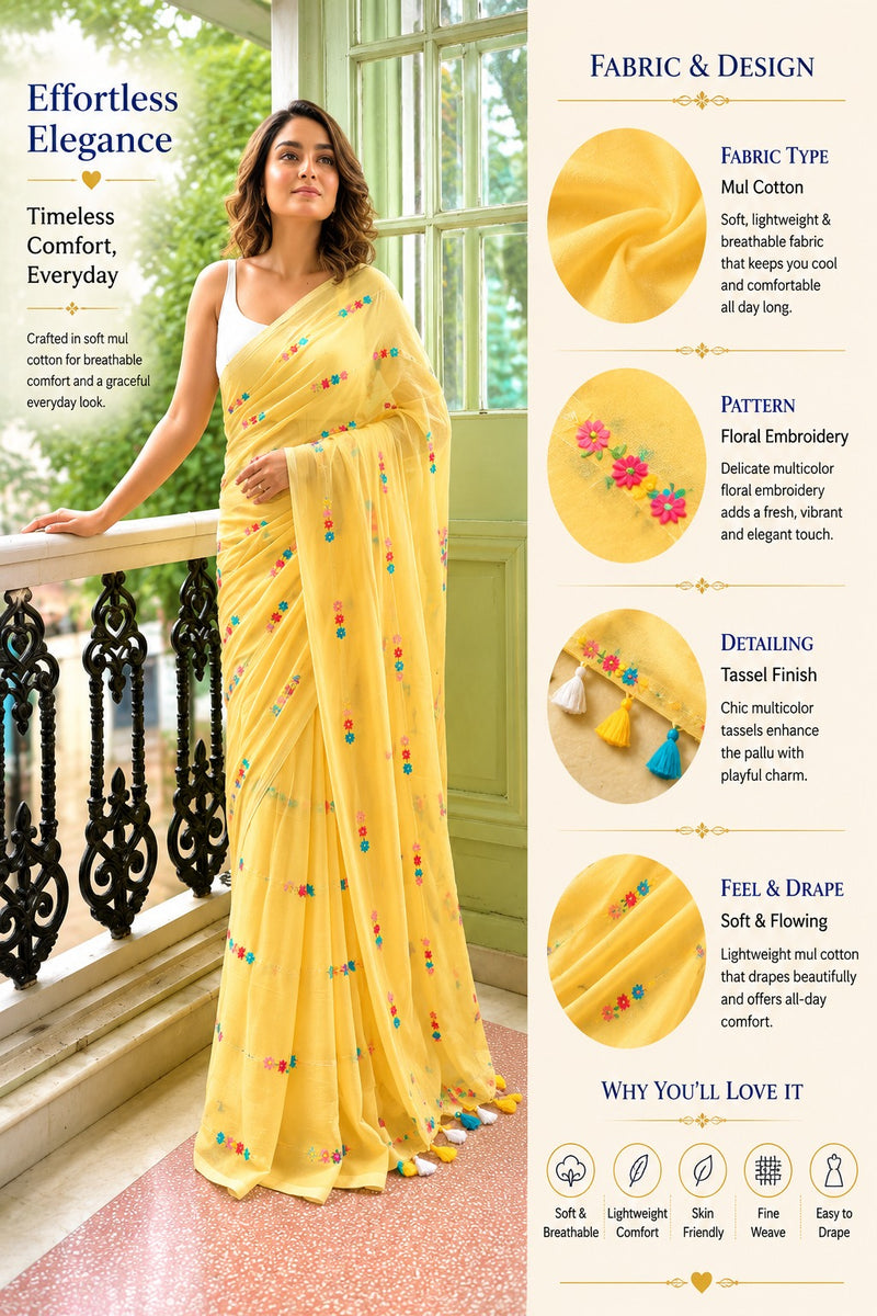 Sunshine Bloom Mul Cotton Saree