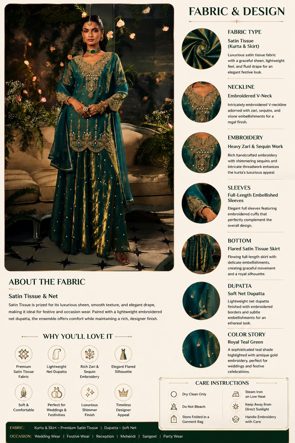 Emerald Aura Teal Shimmer Skirt Set