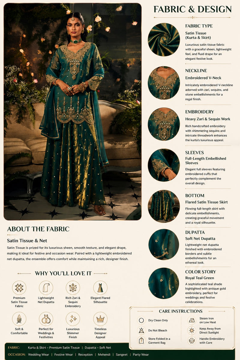 Emerald Aura Teal Shimmer Skirt Set