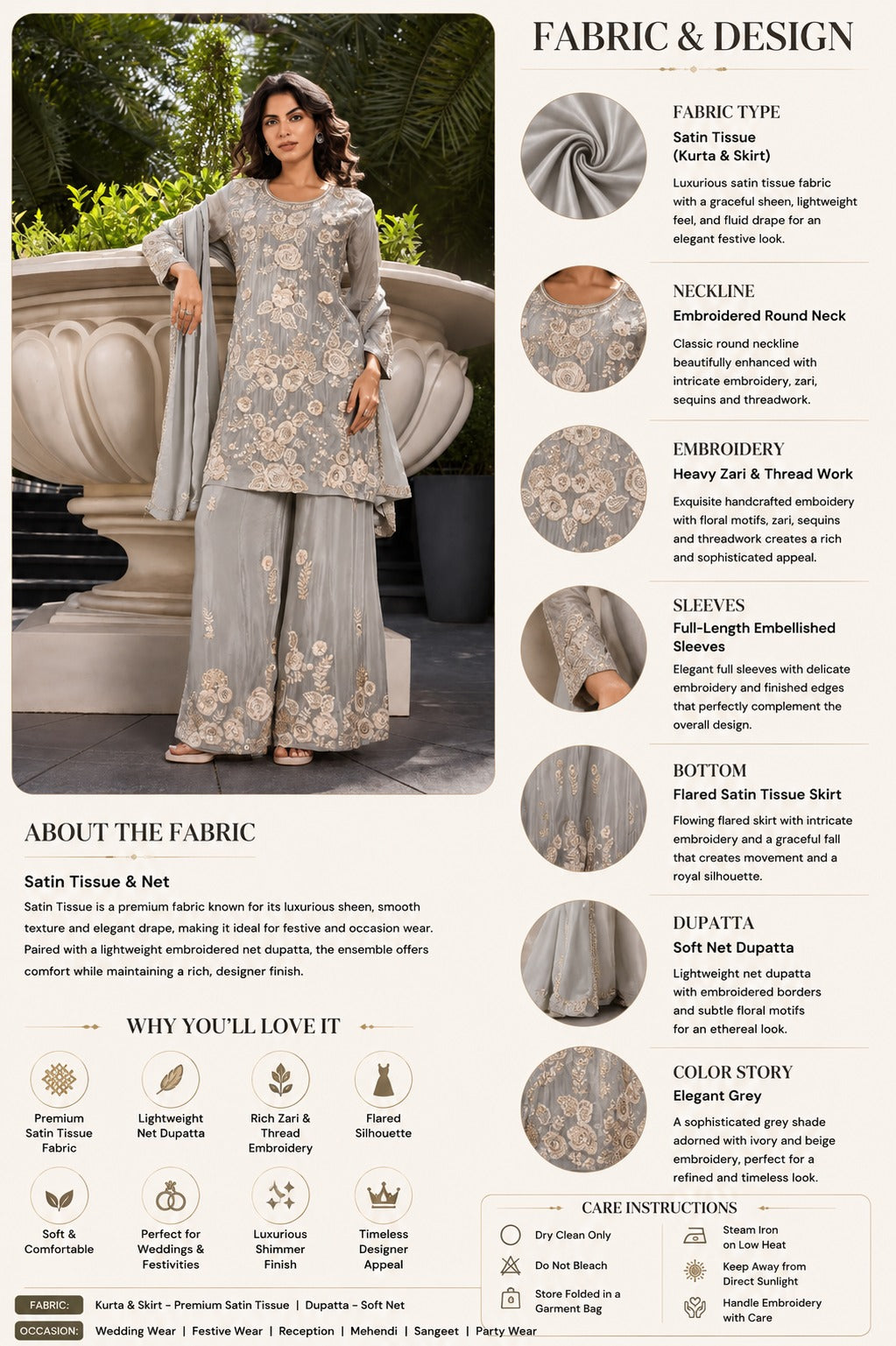 Moonstone Bloom Thread Work Sharara Set