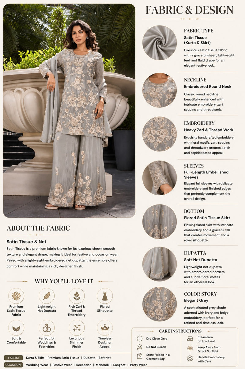 Moonstone Bloom Thread Work Sharara Set