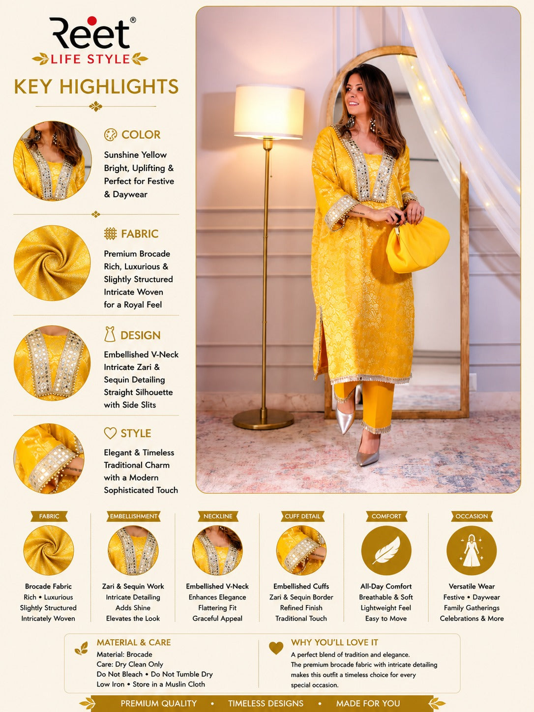 Mustard Royale Brocade Co-Ord Set