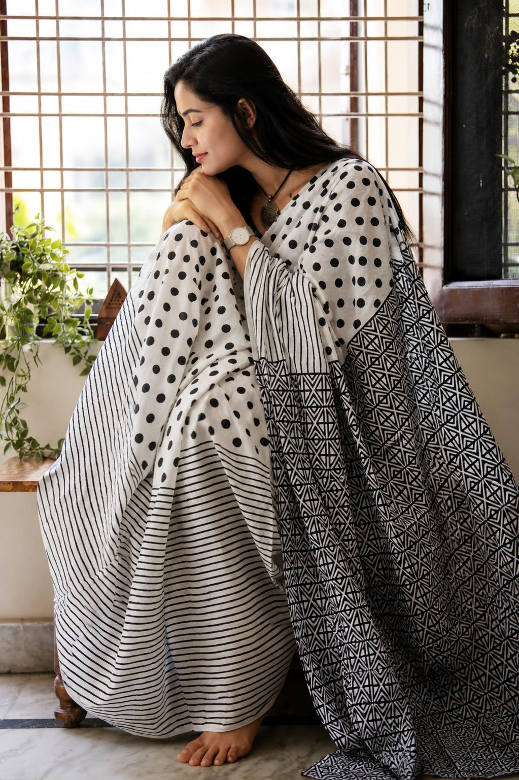 Monochrome Muse Printed Cotton Saree