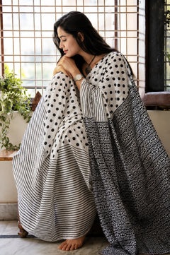 Monochrome Muse Printed Cotton Saree