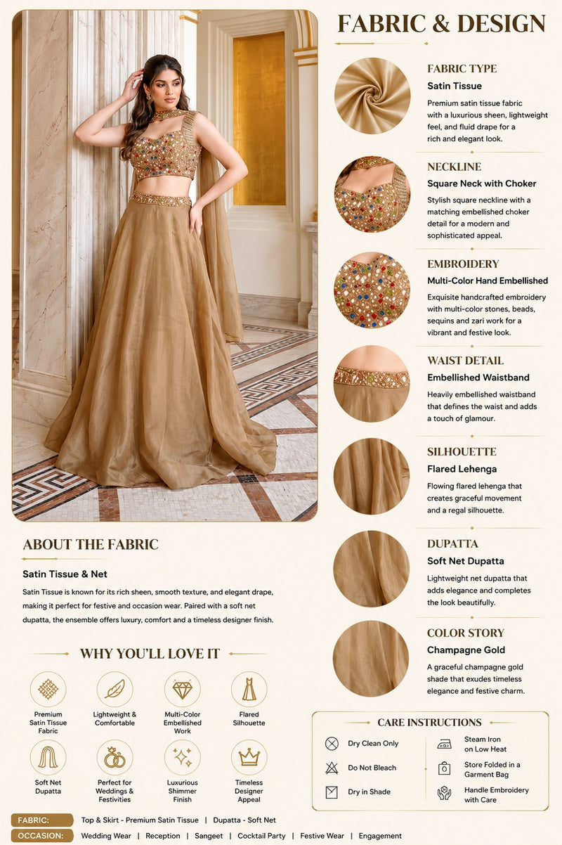 Champagne Gold Embellished Lehenga with dupatta