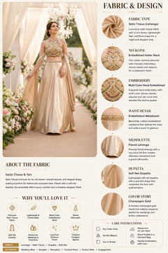 Champagne Beige Embellished Halter Lehenga Set with Cape Dupatta