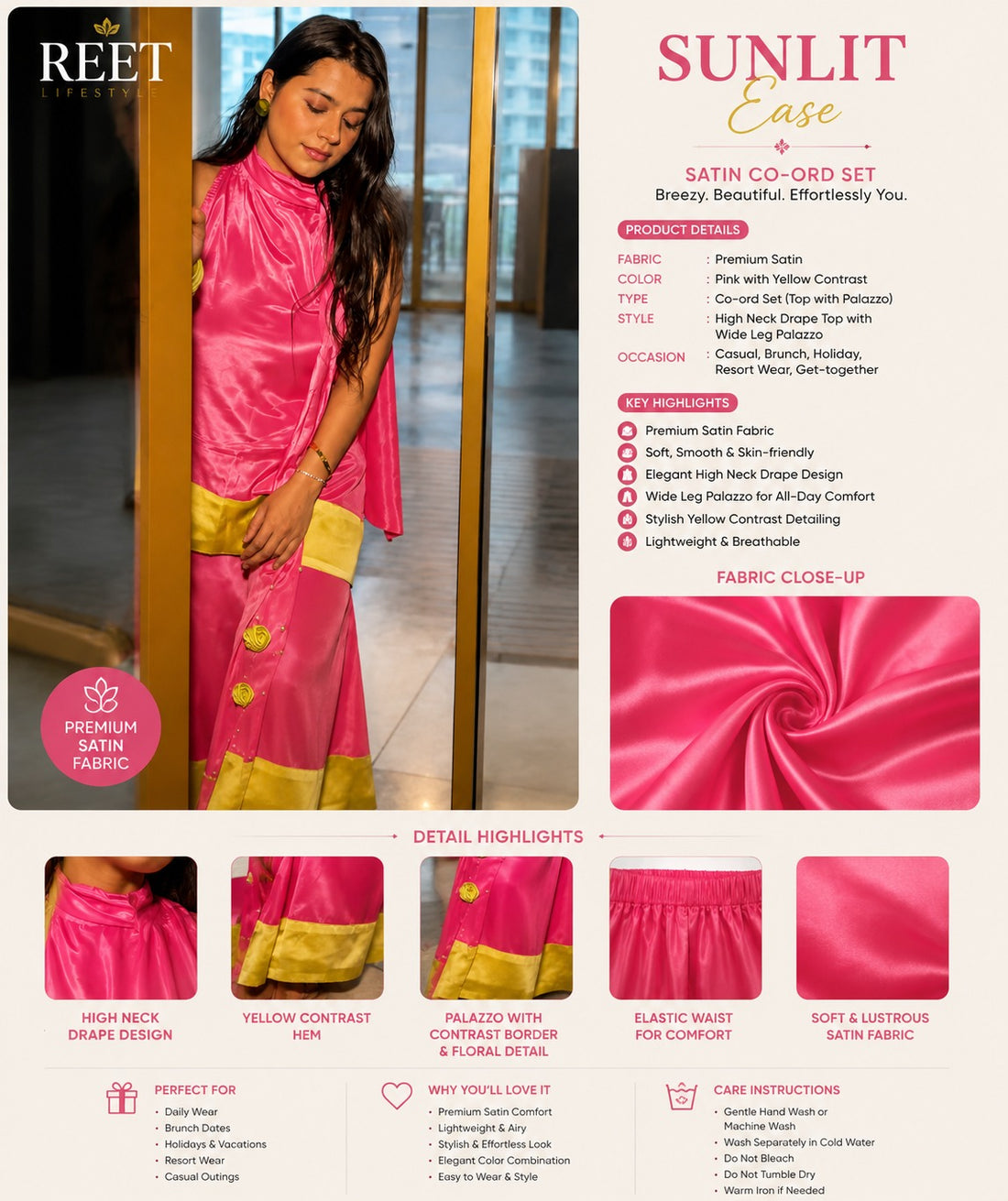 Fuchsia Muse Satin Co-ord Set